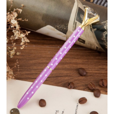 Ручка с бриллиантом сиреневая в белый горошек
