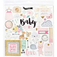 Набор чипборда Little You GIRL Glittered Adhesive Chipboard 12"X12" Crate Paper